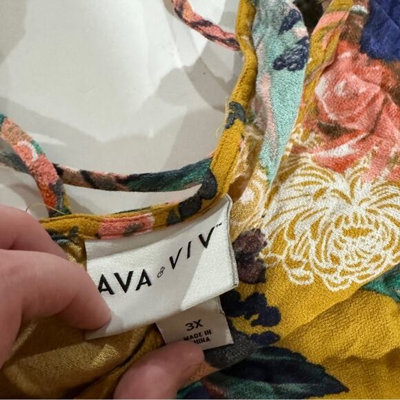 Ava‎ & Viv Mustard Floral Print 3/4 Sleeve Bell Sleeve Strappy Blouse Size 3X - Picture 7 of 10